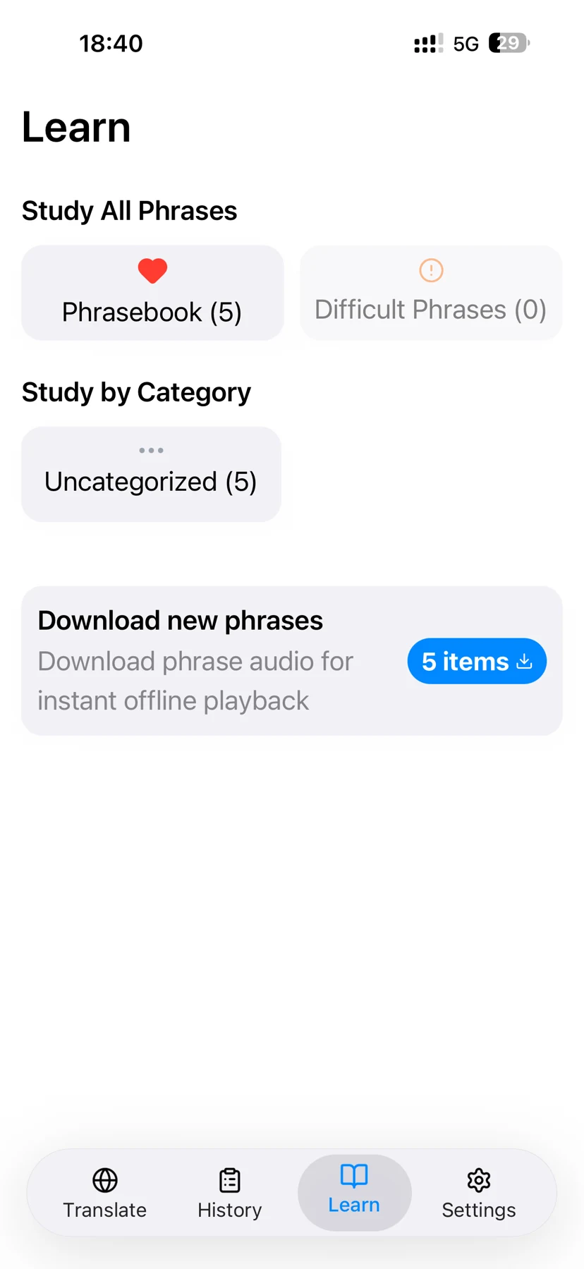 MyPhrase · Offline learning